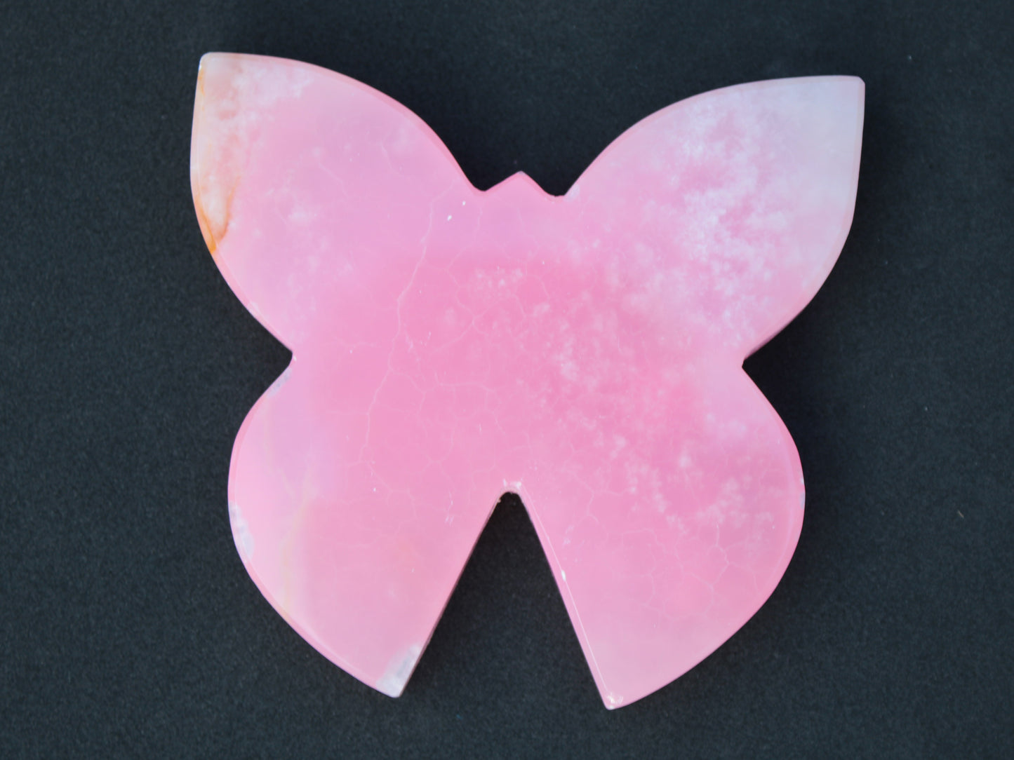 Pink Butterfly hand-carved in dyed Calcite from Pakistan 105*15*100mm 290g Rocks and Things