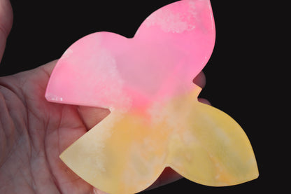 Pink and yellow Butterfly hand-carved in dyed Calcite from Pakistan 106*15*106mm 276g Rocks and Things