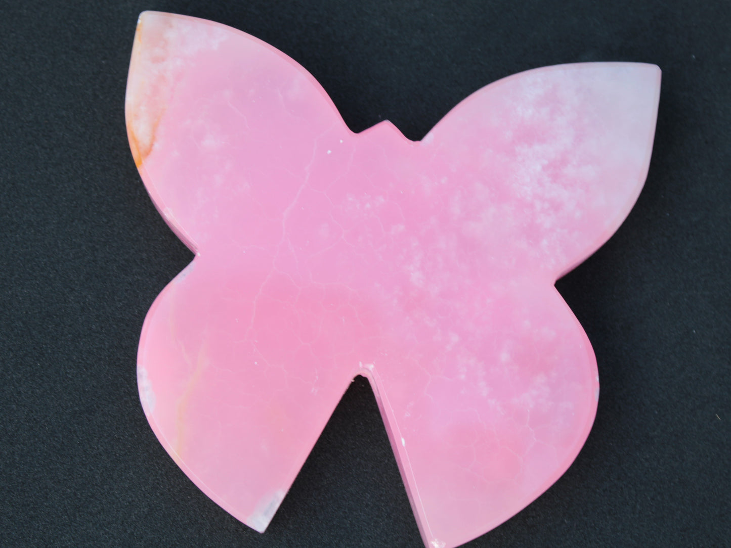 Pink Butterfly hand-carved in dyed Calcite from Pakistan 105*15*100mm 290g Rocks and Things