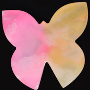 Pink and yellow Butterfly hand-carved in dyed Calcite from Pakistan 106*15*106mm 276g in sunshine - Rocks and Things Store