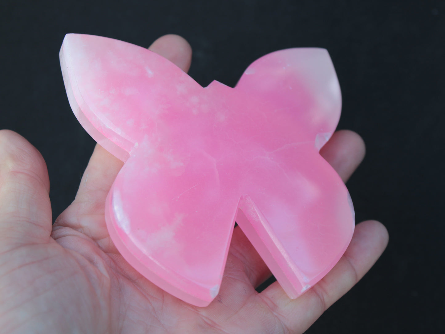 Pink Butterfly hand-carved in dyed Calcite from Pakistan 105*15*100mm 290g Rocks and Things