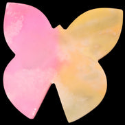 Pink and yellow Butterfly hand-carved in dyed Calcite from Pakistan 106*15*106mm 276g in sunshine - Rocks and Things Store