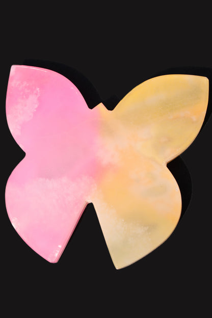 Pink and yellow Butterfly hand-carved in dyed Calcite from Pakistan 106*15*106mm 276g Rocks and Things