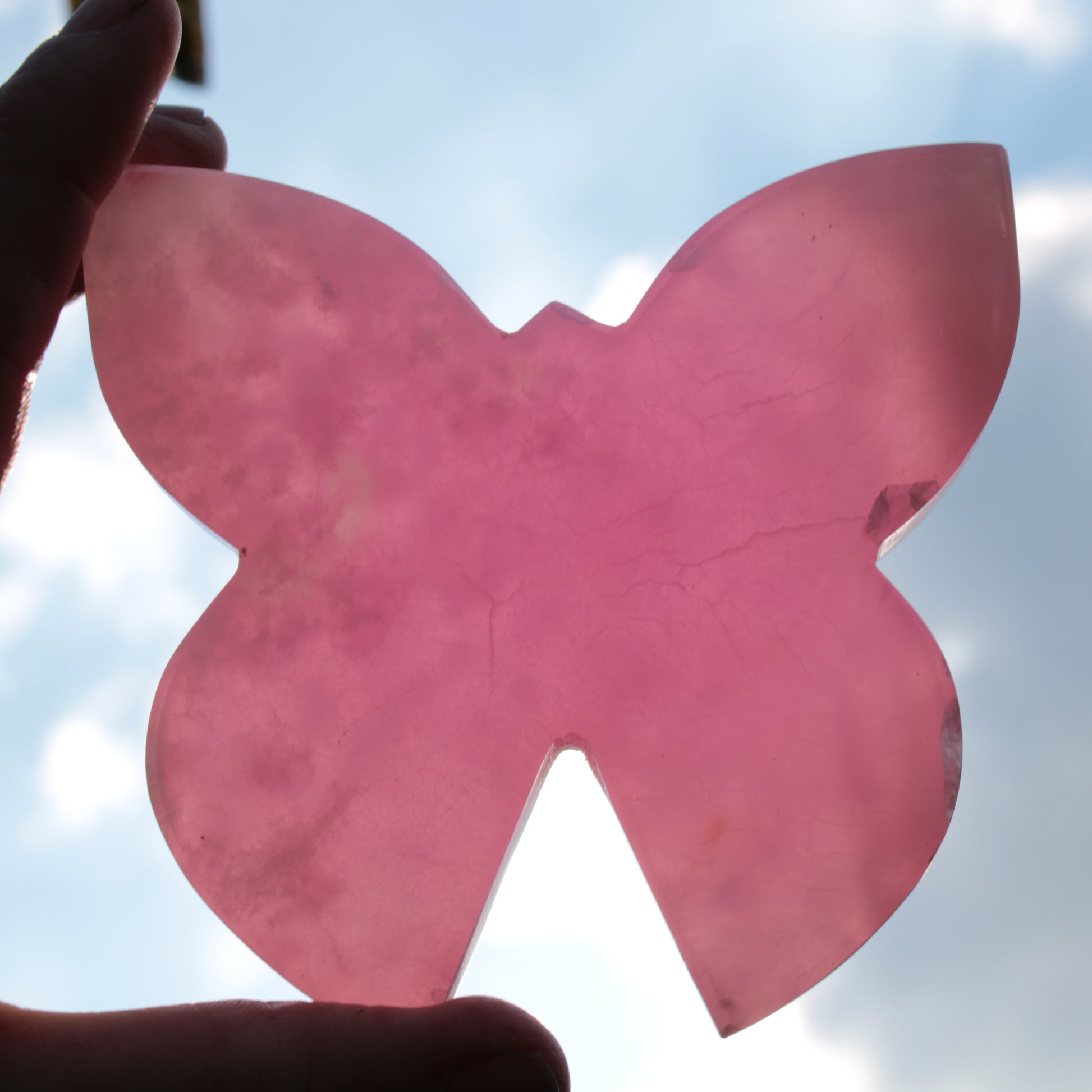 Pink Butterfly hand-carved in dyed Calcite from Pakistan 105*15*100mm 290g Rocks and Things