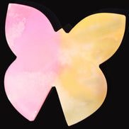 Pink and yellow Butterfly hand-carved in dyed Calcite from Pakistan 106*15*106mm 276g in sunshine - Rocks and Things Store