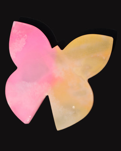 Pink and yellow Butterfly hand-carved in dyed Calcite from Pakistan 106*15*106mm 276g Rocks and Things