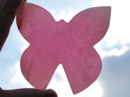 Pink Butterfly hand-carved in dyed Calcite from Pakistan 105*15*100mm 290g Rocks and Things