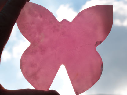 Pink Butterfly hand-carved in dyed Calcite from Pakistan 105*15*100mm 290g Rocks and Things