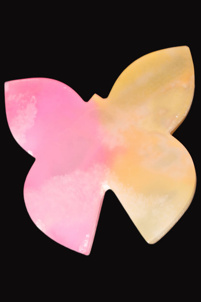 Pink and yellow Butterfly hand-carved in dyed Calcite from Pakistan 106*15*106mm 276g Rocks and Things