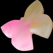 Pink and yellow Butterfly hand-carved in dyed Calcite from Pakistan 106*15*106mm 276g in sunshine - Rocks and Things Store