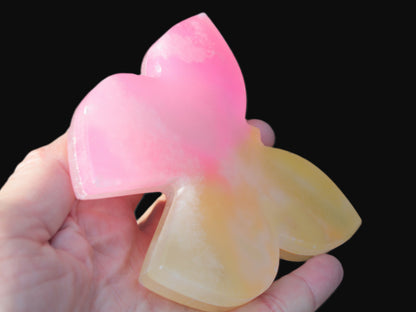 Pink and yellow Butterfly hand-carved in dyed Calcite from Pakistan 106*15*106mm 276g Rocks and Things