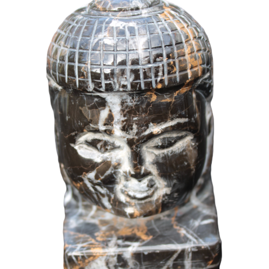 Buddha head hand-carved marble from Pakistan 63*68*107mm 855g in sunlight - Rocks and Things Store