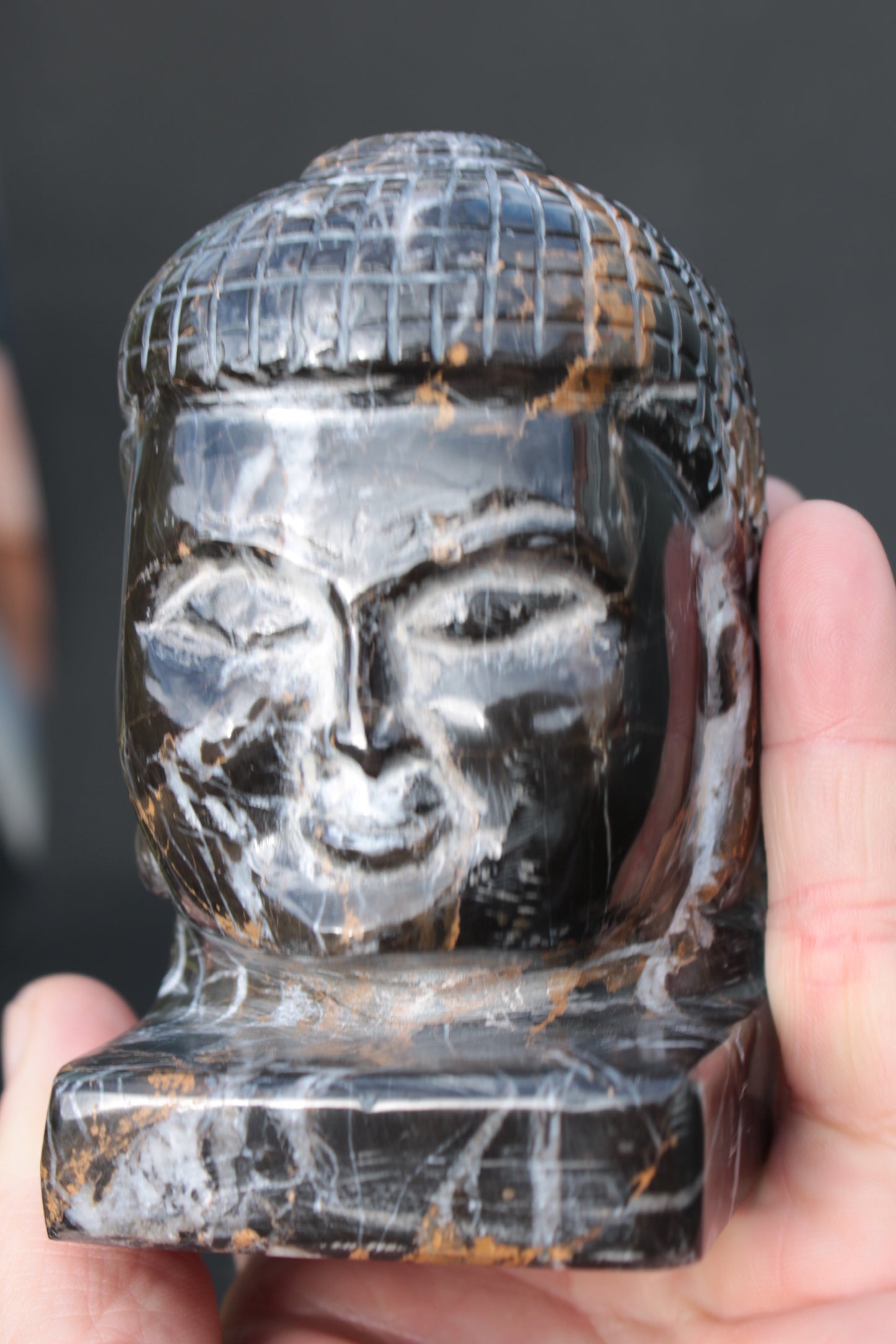 Buddha's head hand-carved marble from Pakistan 63*68*107mm 855g Rocks and Things