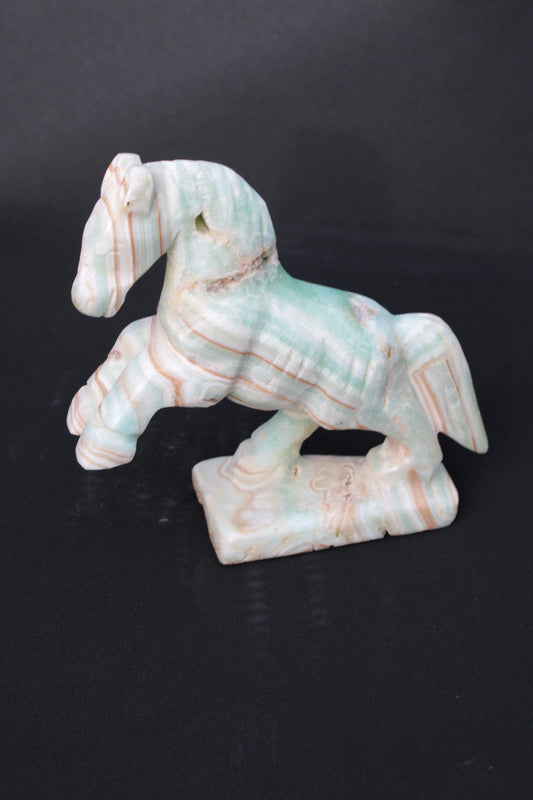 Pistachio Caribbean Calcite hand-carved prancing horse 165*55*156mm 947g Rocks and Things