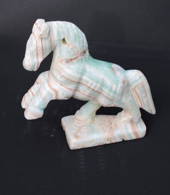 Pistachio Caribbean Calcite hand-carved prancing horse 165*55*156mm 947g Rocks and Things