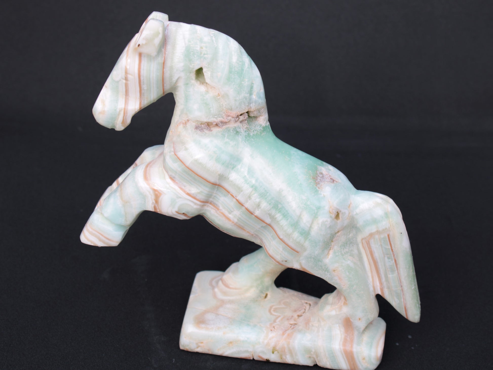 Pistachio Caribbean Calcite hand-carved prancing horse 165*55*156mm 947g Rocks and Things