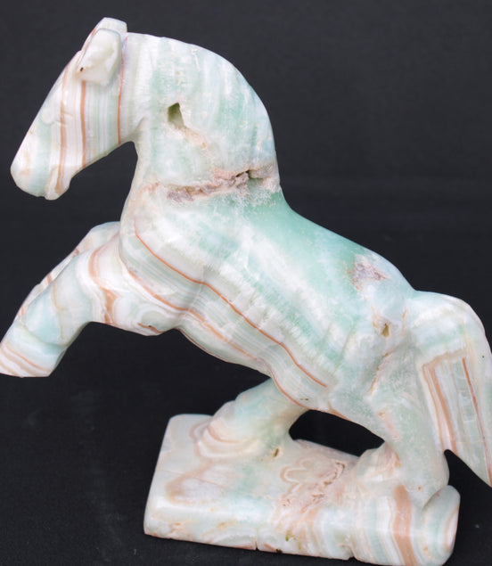 Pistachio Caribbean Calcite hand-carved prancing horse 165*55*156mm 947g Rocks and Things