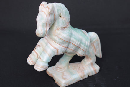 Pistachio Caribbean Calcite hand-carved prancing horse 165*55*156mm 947g Rocks and Things