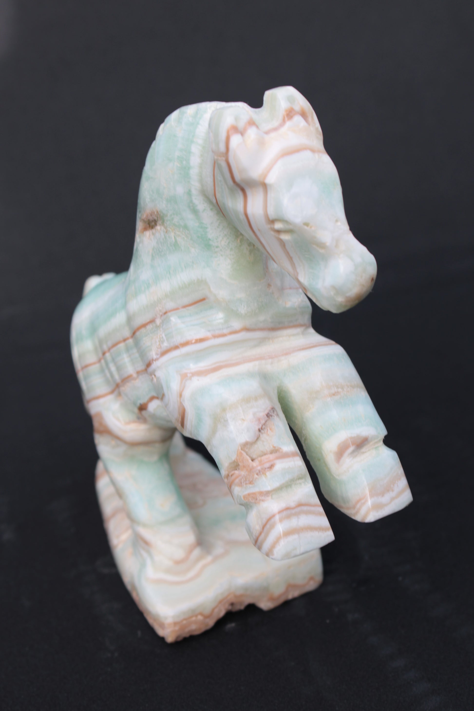 Pistachio Caribbean Calcite hand-carved prancing horse 165*55*156mm 947g Rocks and Things