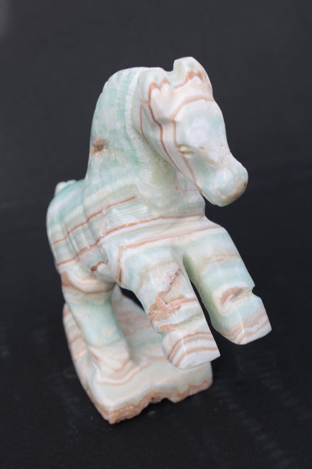 Pistachio Caribbean Calcite hand-carved prancing horse 165*55*156mm 947g Rocks and Things