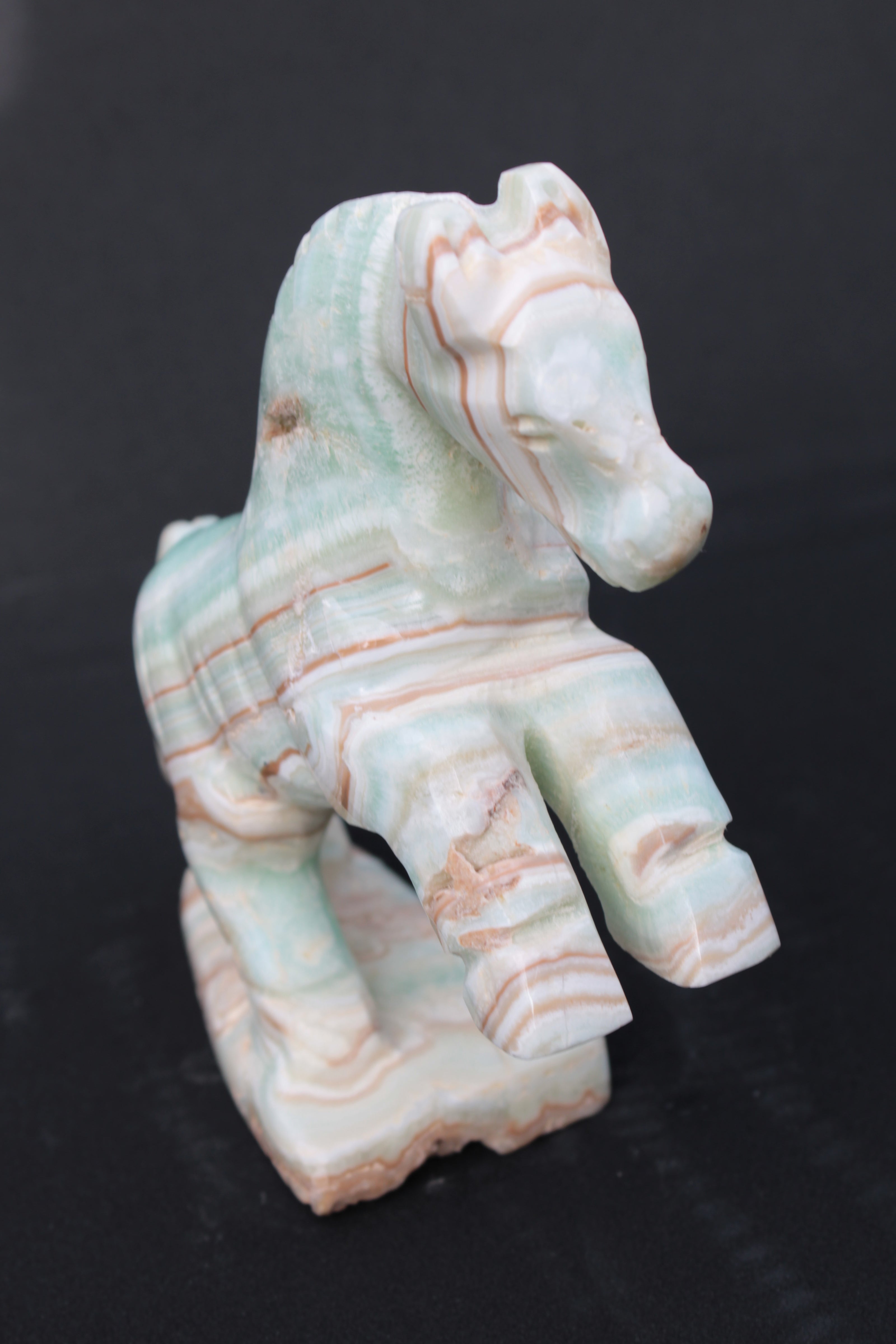 Pistachio Caribbean Calcite hand-carved prancing horse 165*55*156mm 947g Rocks and Things