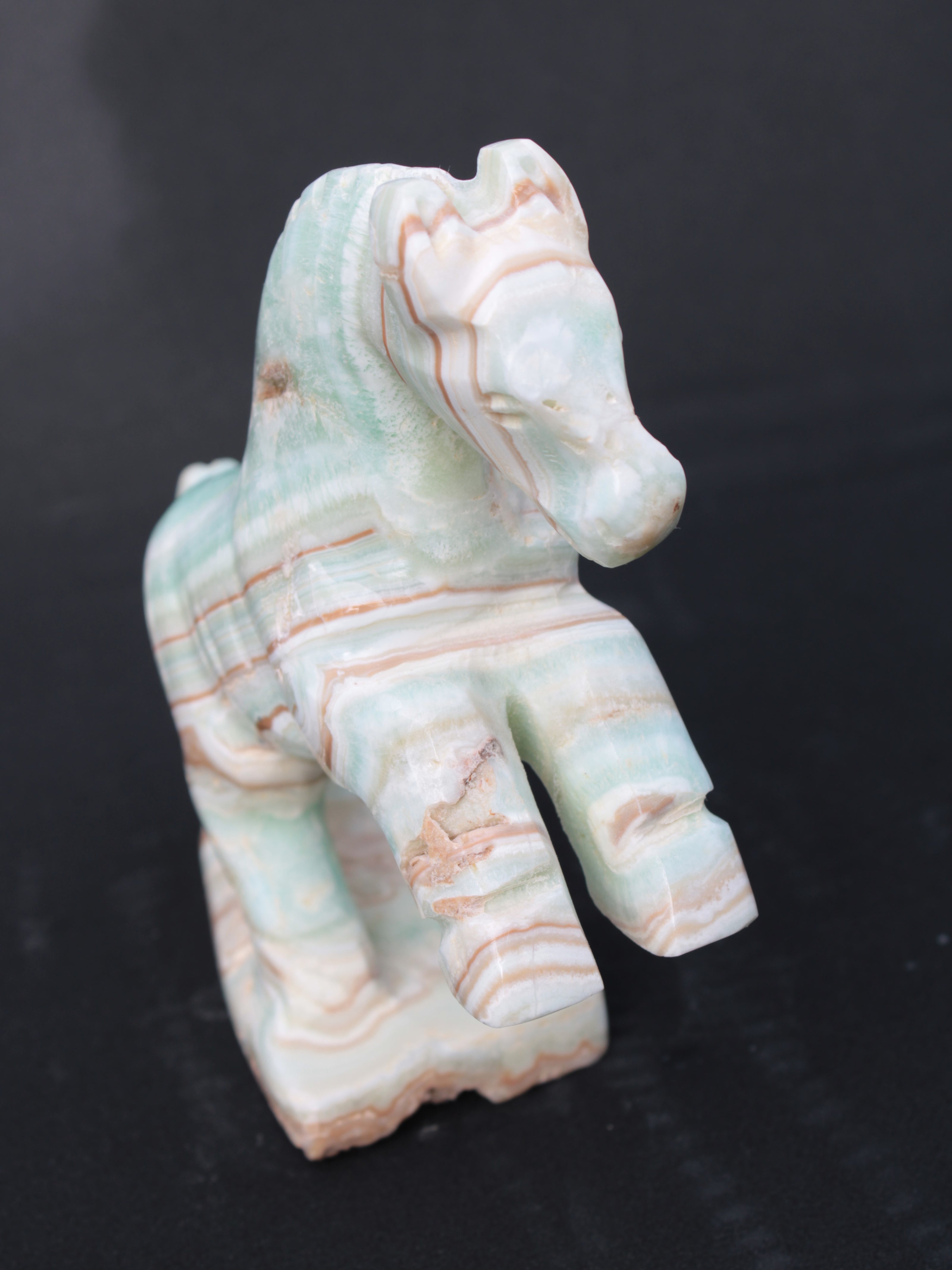 Pistachio Caribbean Calcite hand-carved prancing horse 165*55*156mm 947g Rocks and Things