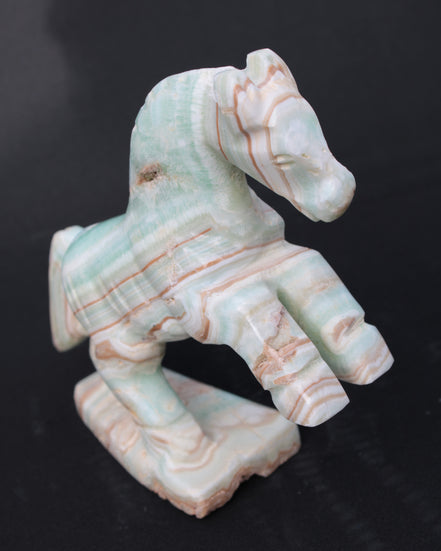Pistachio Caribbean Calcite hand-carved prancing horse 165*55*156mm 947g Rocks and Things