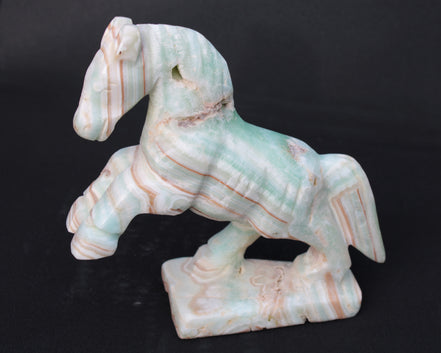 Pistachio Caribbean Calcite hand-carved prancing horse 165*55*156mm 947g Rocks and Things