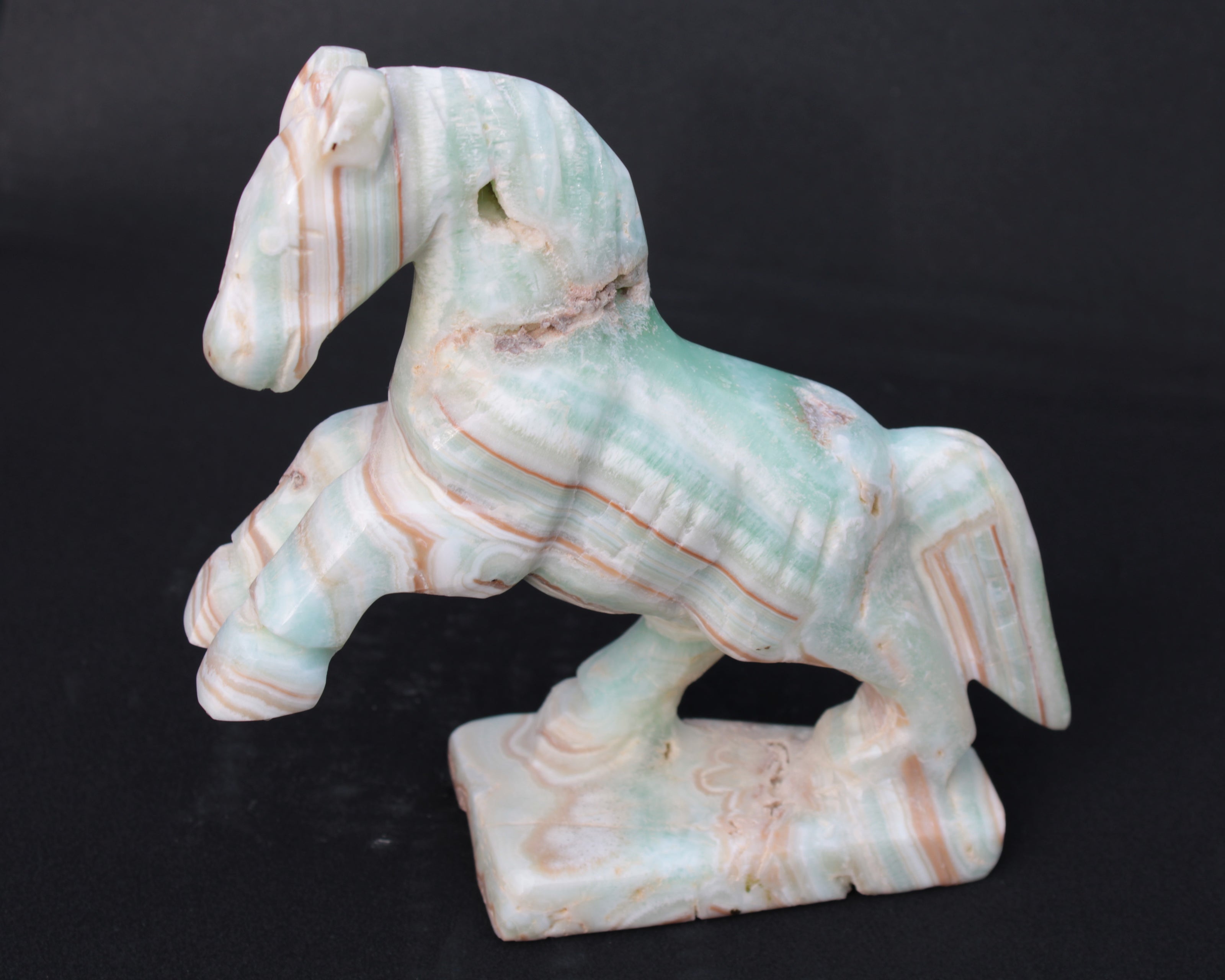 Pistachio Caribbean Calcite hand-carved prancing horse 165*55*156mm 947g Rocks and Things