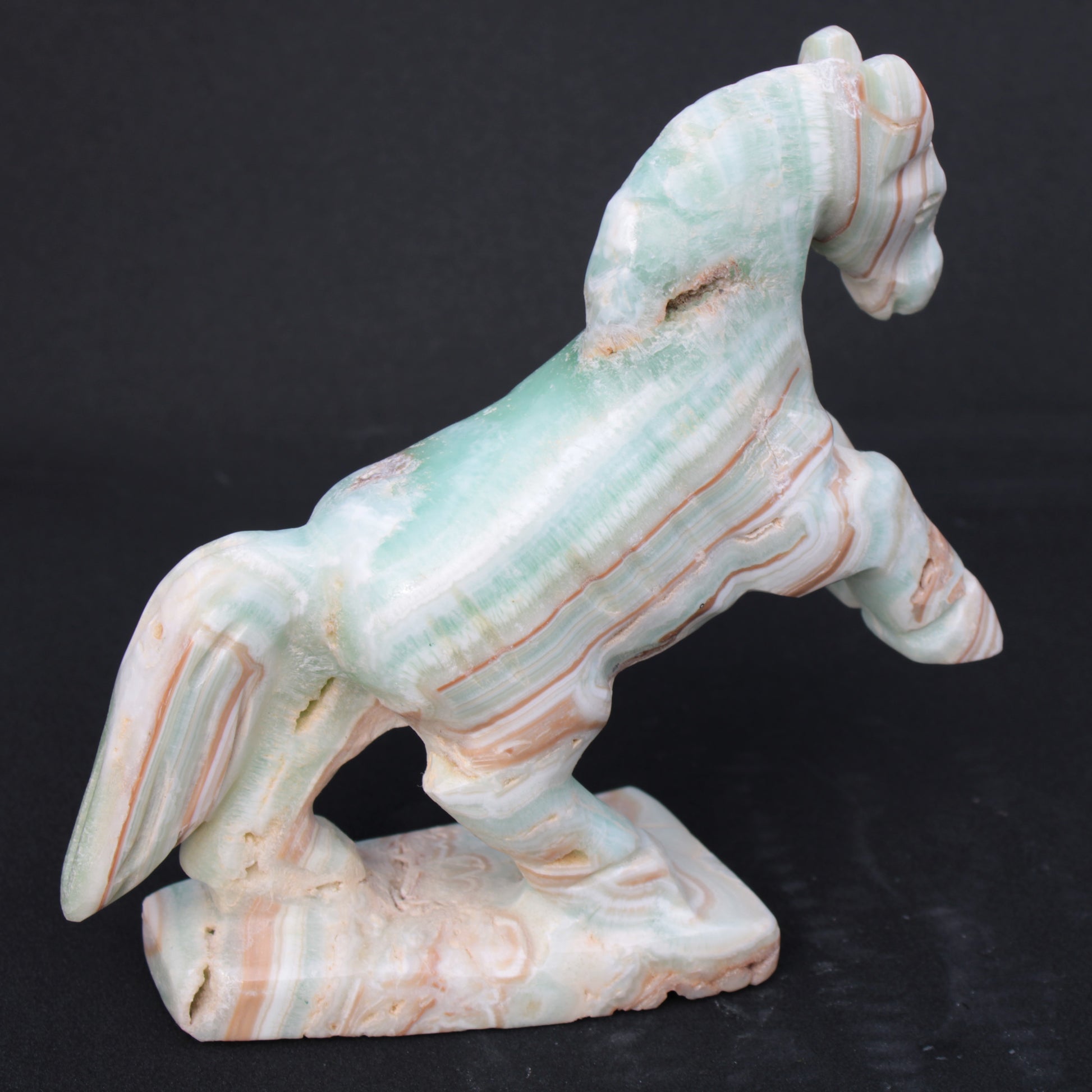 Pistachio Caribbean Calcite hand-carved prancing horse 165*55*156mm 947g Rocks and Things