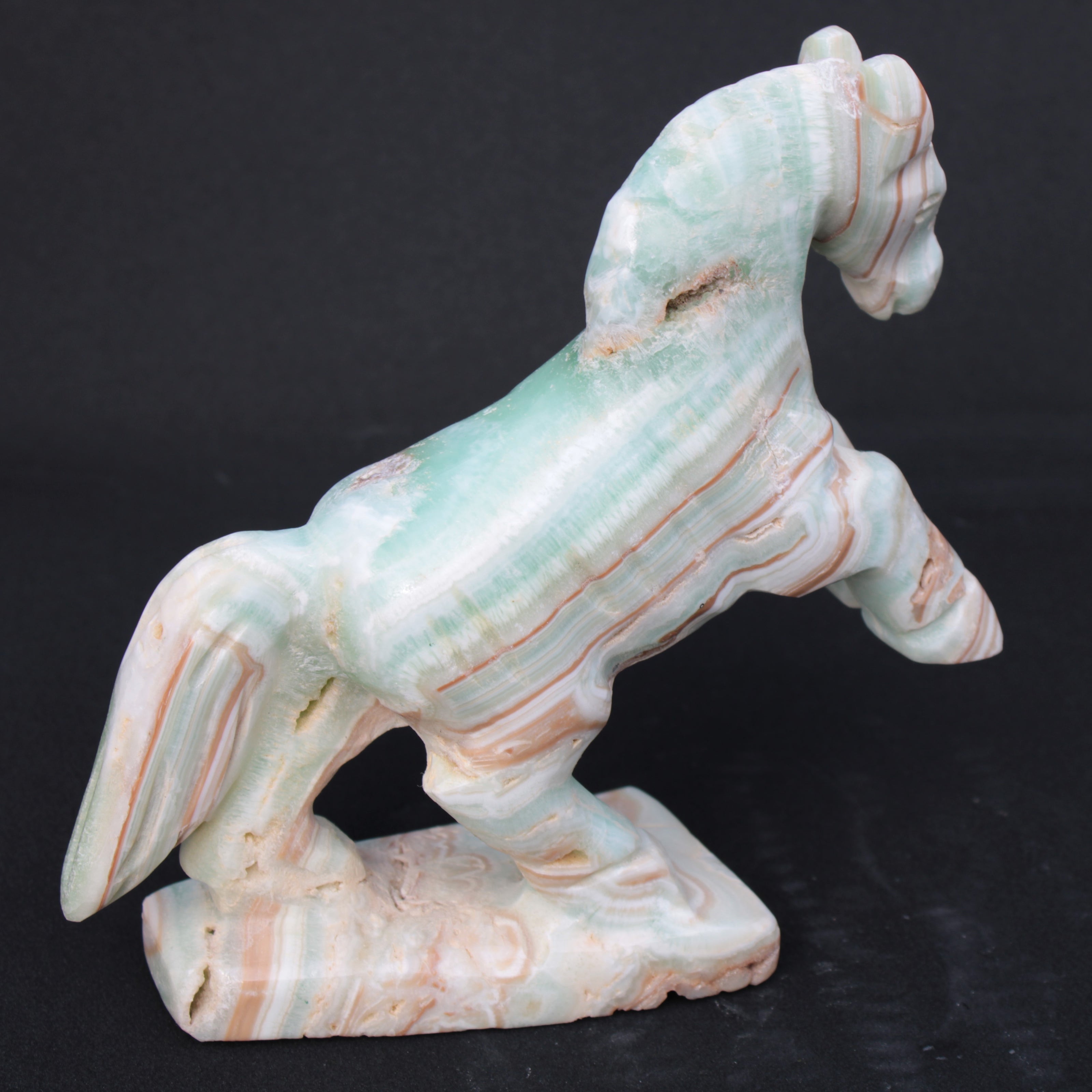Pistachio Caribbean Calcite hand-carved prancing horse 165*55*156mm 947g Rocks and Things
