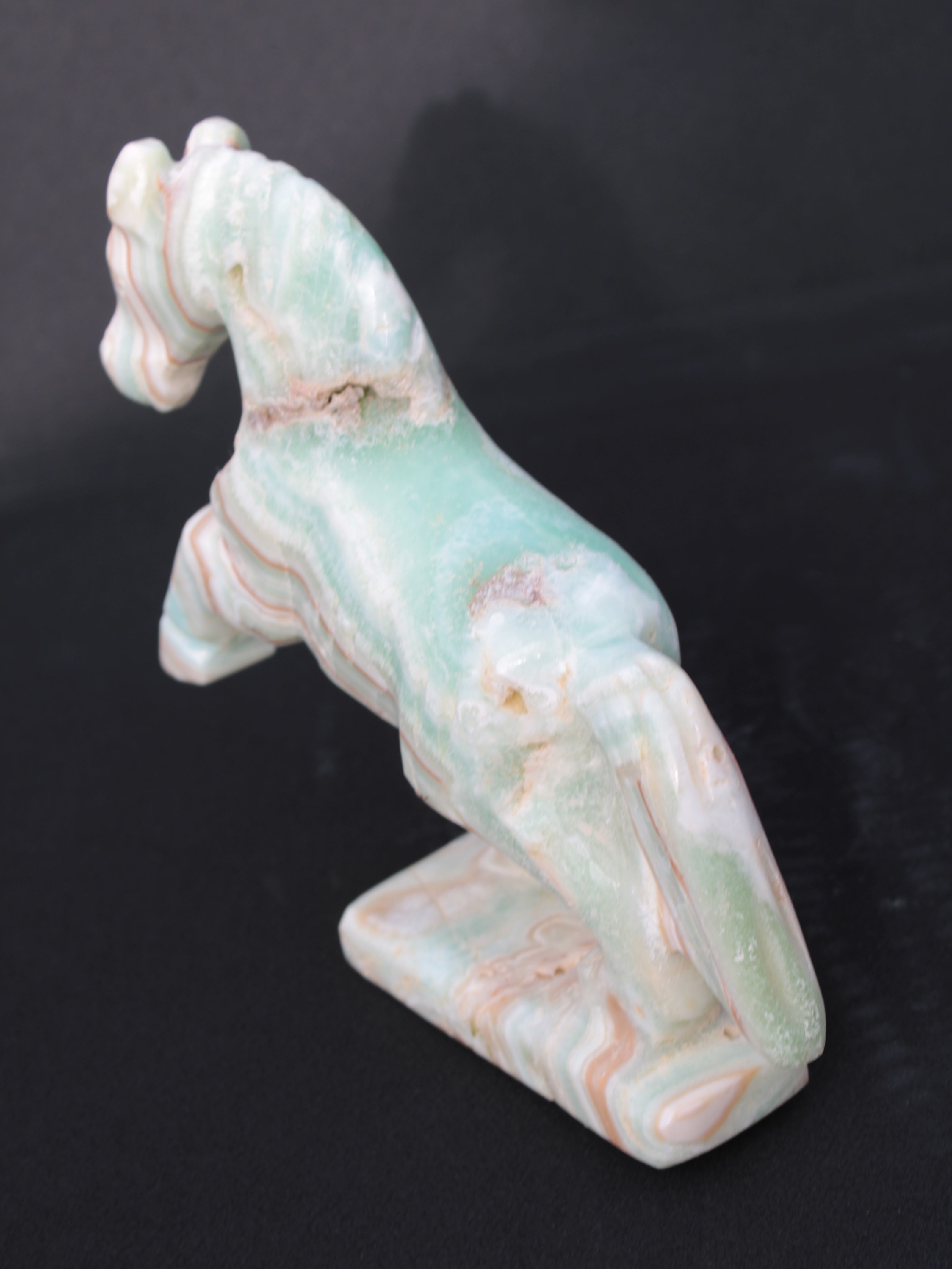 Pistachio Caribbean Calcite hand-carved prancing horse 165*55*156mm 947g Rocks and Things