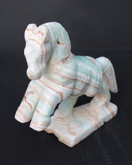 Pistachio Caribbean Calcite hand-carved prancing horse 165*55*156mm 947g Rocks and Things