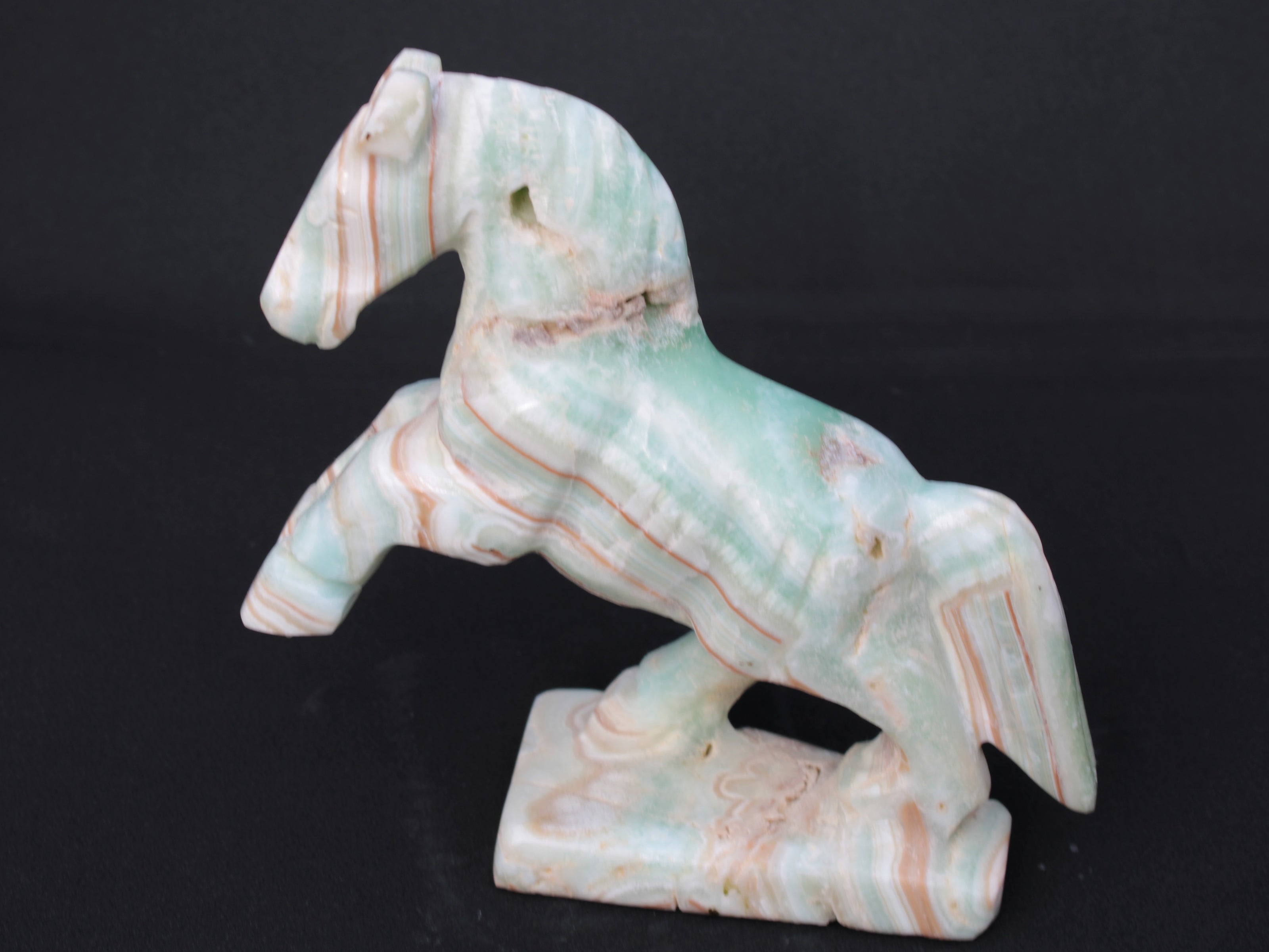 Pistachio Caribbean Calcite hand-carved prancing horse 165*55*156mm 947g Rocks and Things