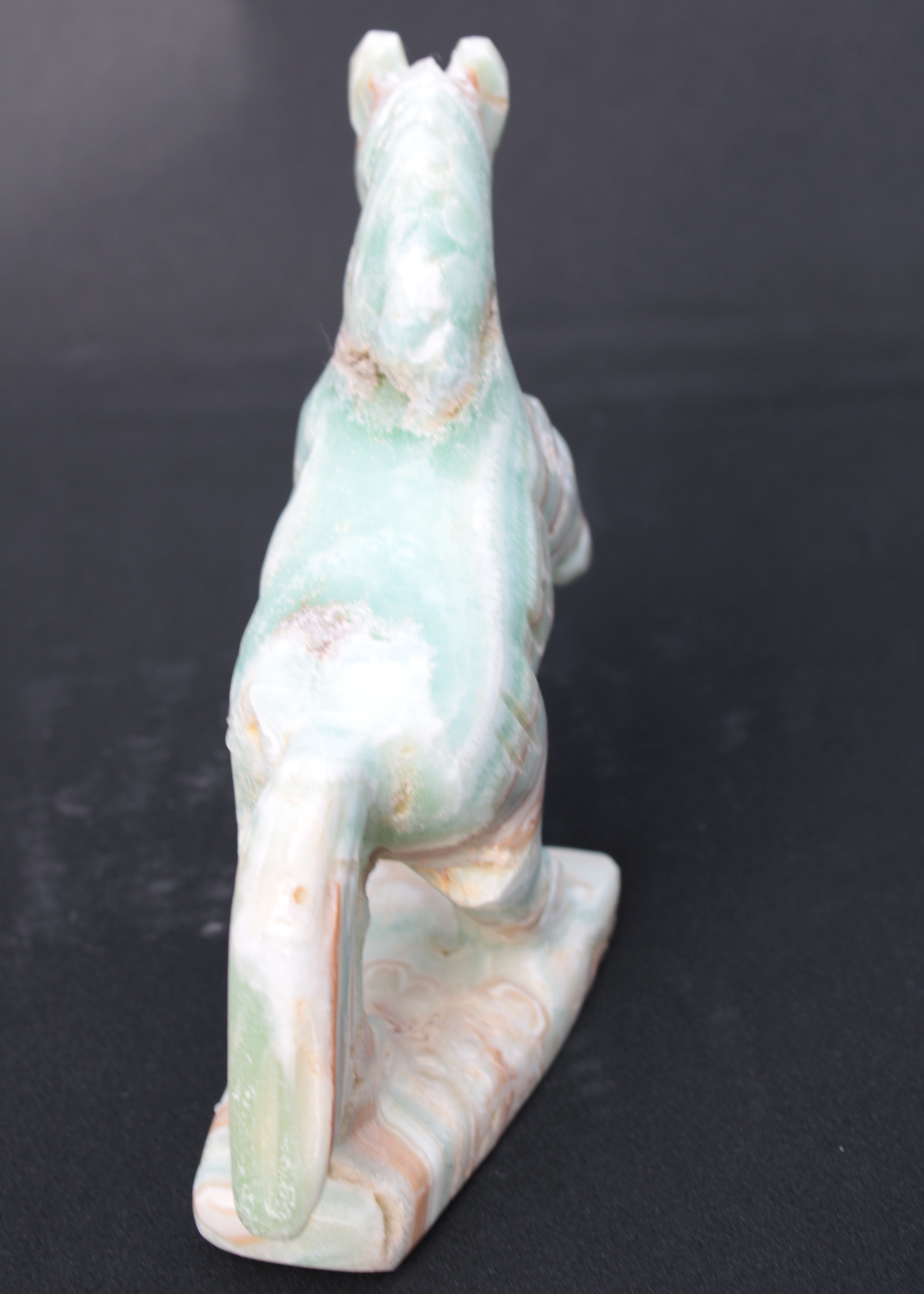 Pistachio Caribbean Calcite hand-carved prancing horse 165*55*156mm 947g Rocks and Things