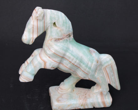 Pistachio Caribbean Calcite hand-carved prancing horse 165*55*156mm 947g Rocks and Things