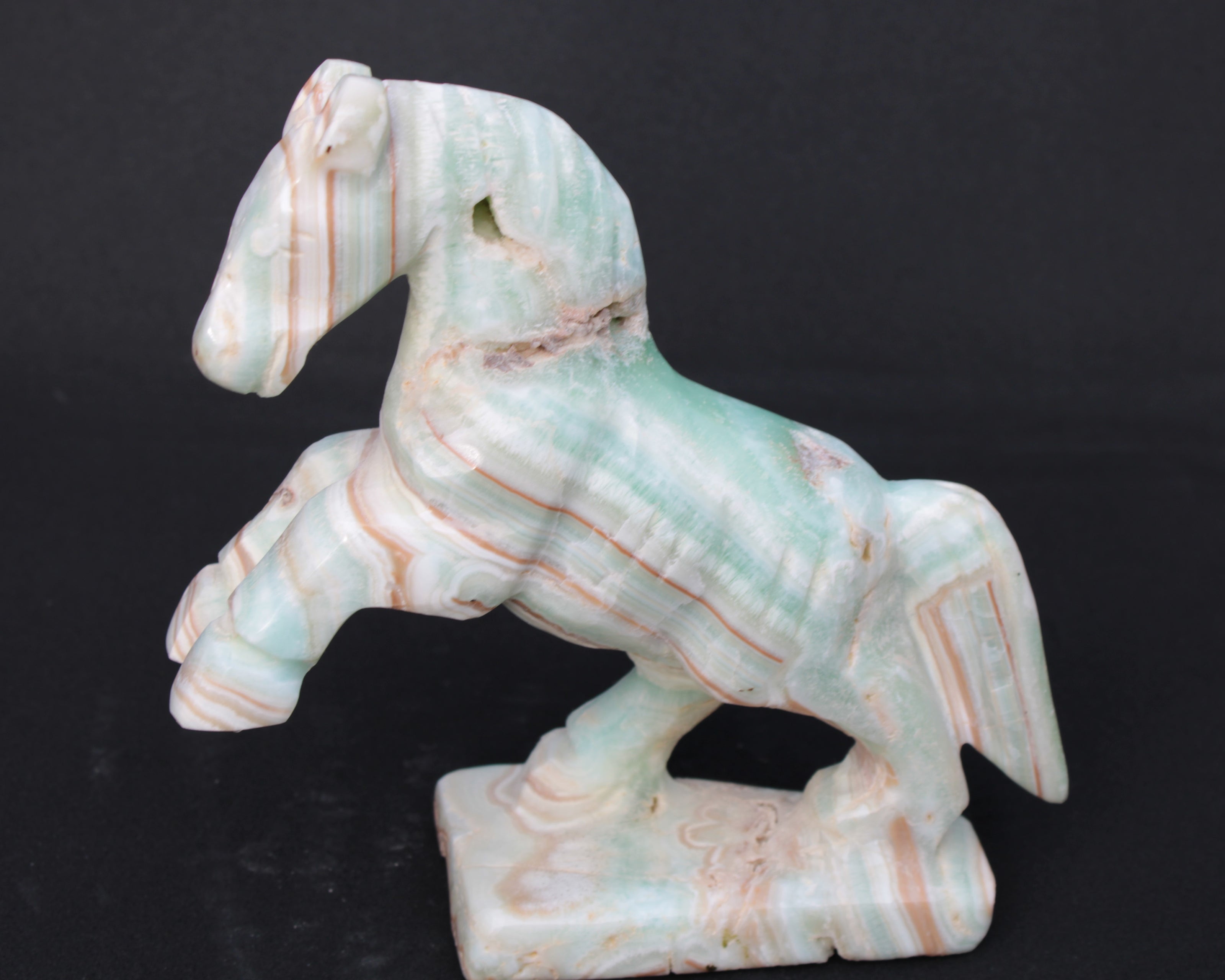 Pistachio Caribbean Calcite hand-carved prancing horse 165*55*156mm 947g Rocks and Things
