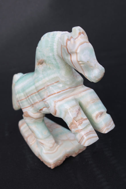 Pistachio Caribbean Calcite hand-carved prancing horse 165*55*156mm 947g Rocks and Things