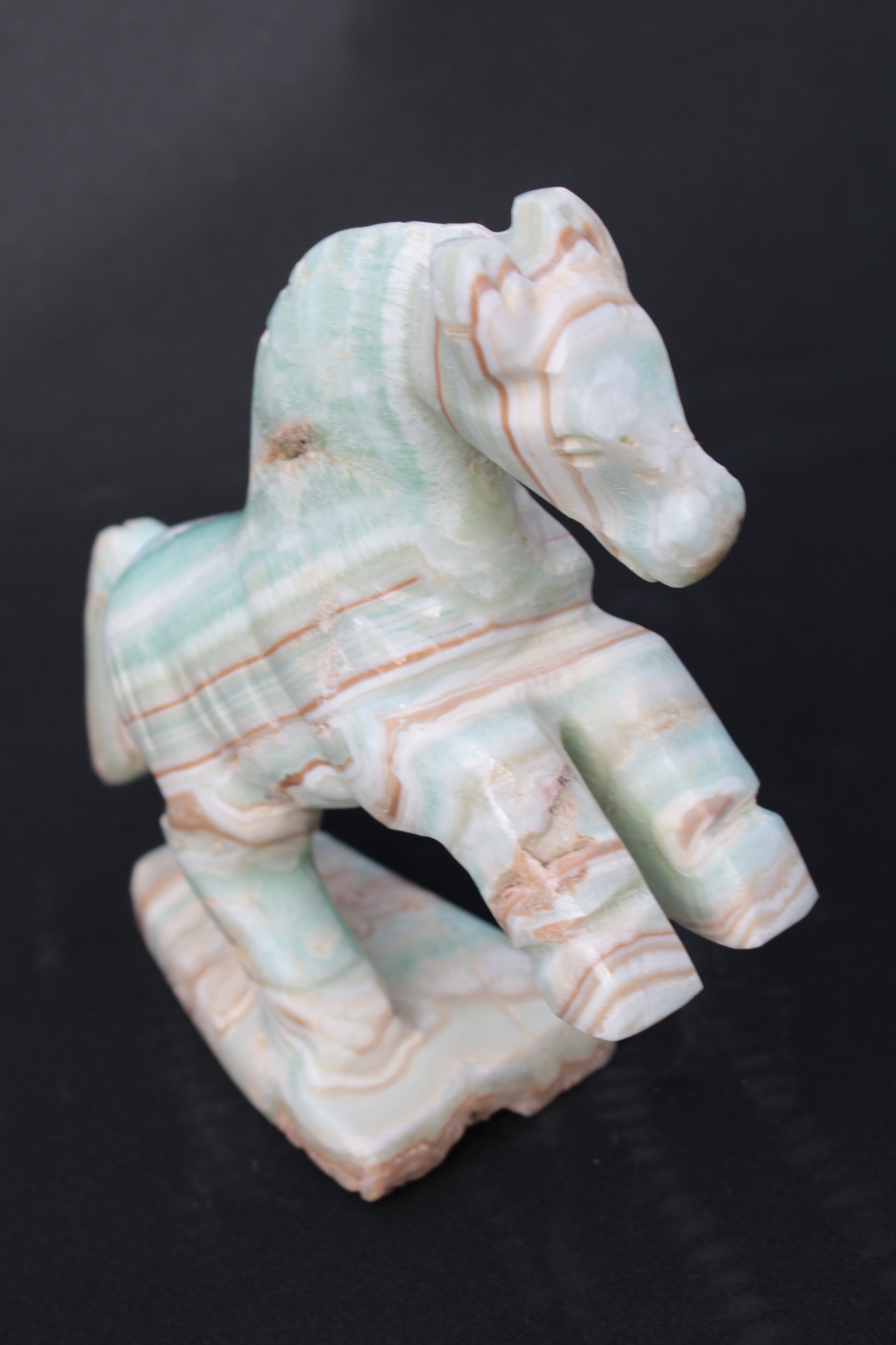 Pistachio Caribbean Calcite hand-carved prancing horse 165*55*156mm 947g Rocks and Things