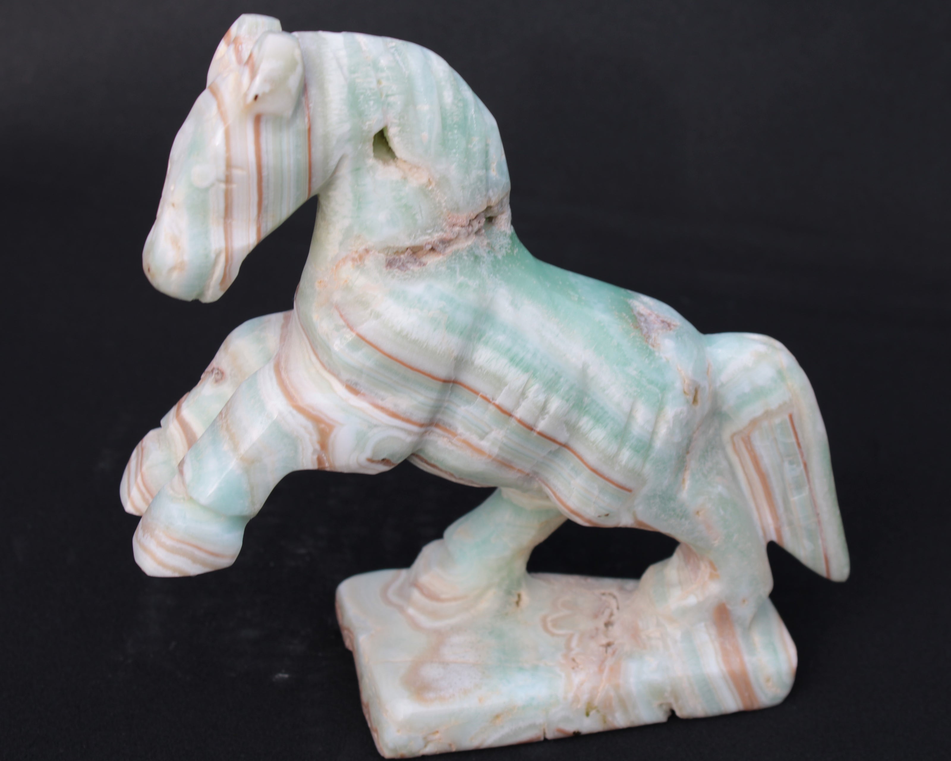 Pistachio Caribbean Calcite hand-carved prancing horse 165*55*156mm 947g Rocks and Things