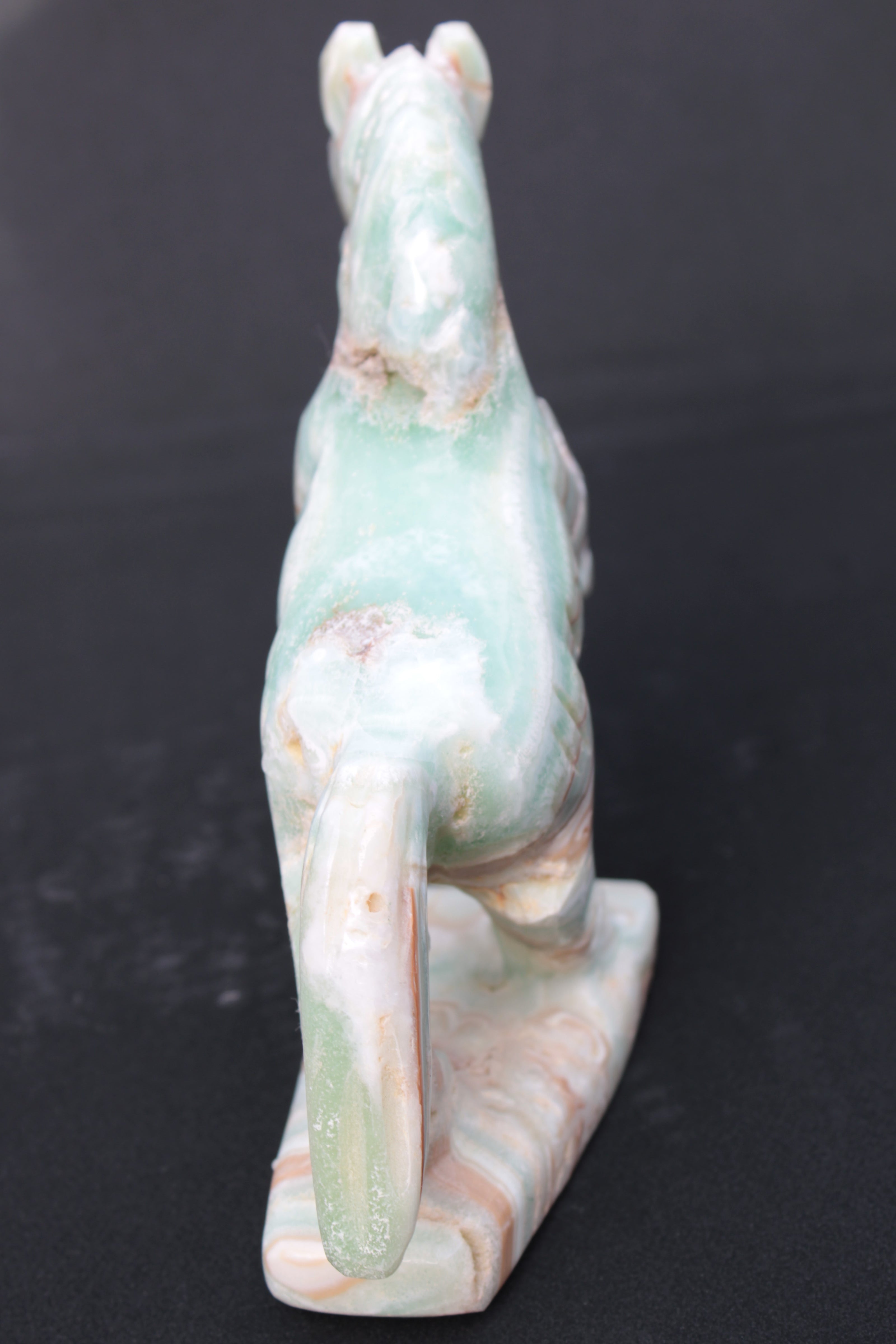 Pistachio Caribbean Calcite hand-carved prancing horse 165*55*156mm 947g Rocks and Things