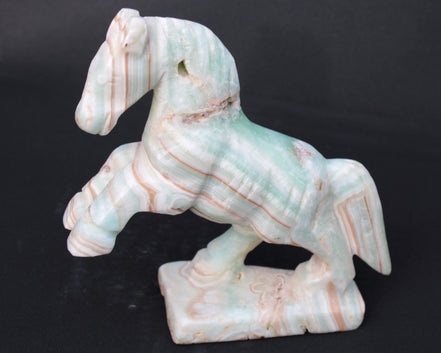 Pistachio Caribbean Calcite hand-carved prancing horse 165*55*156mm 947g Rocks and Things