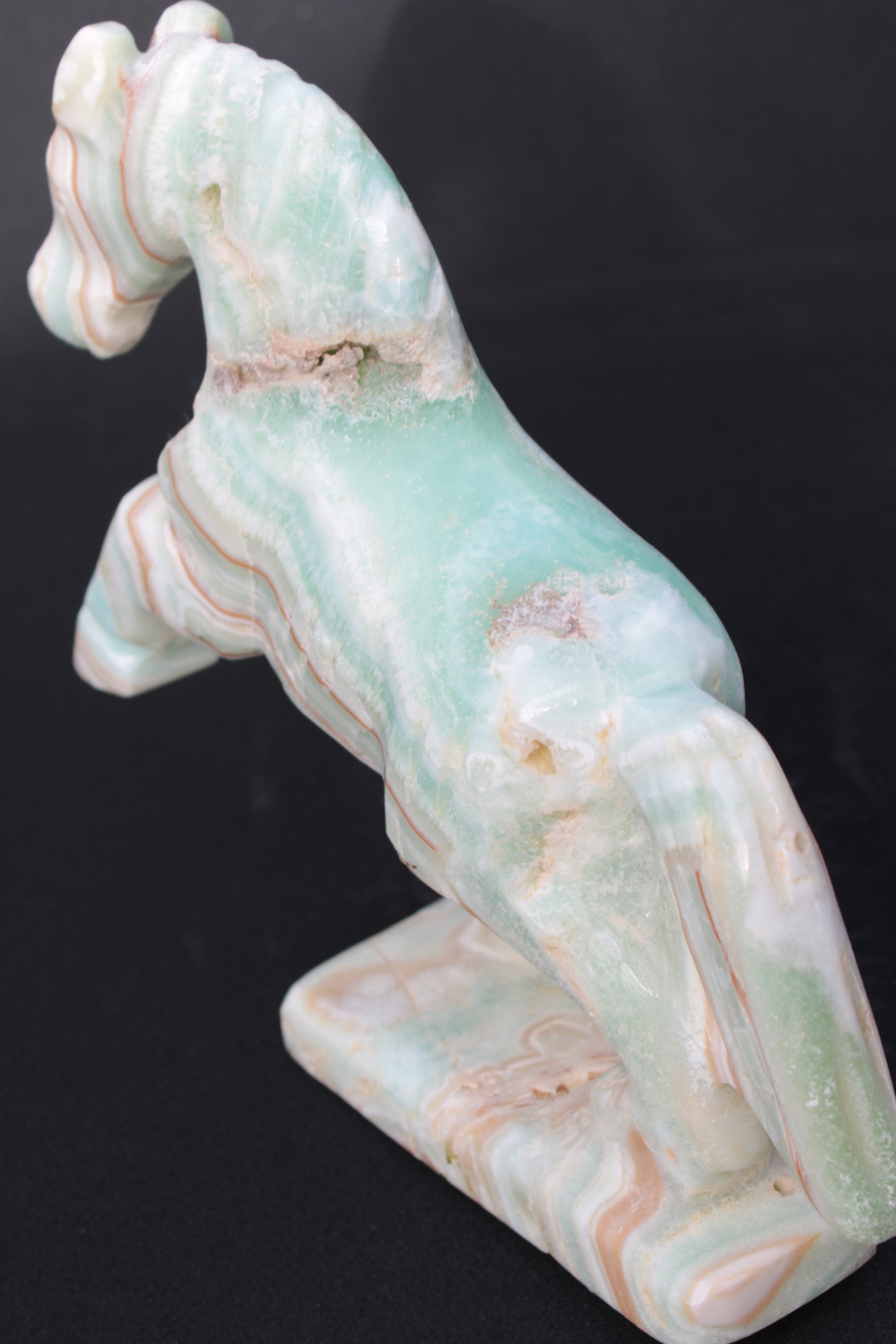 Pistachio Caribbean Calcite hand-carved prancing horse 165*55*156mm 947g Rocks and Things