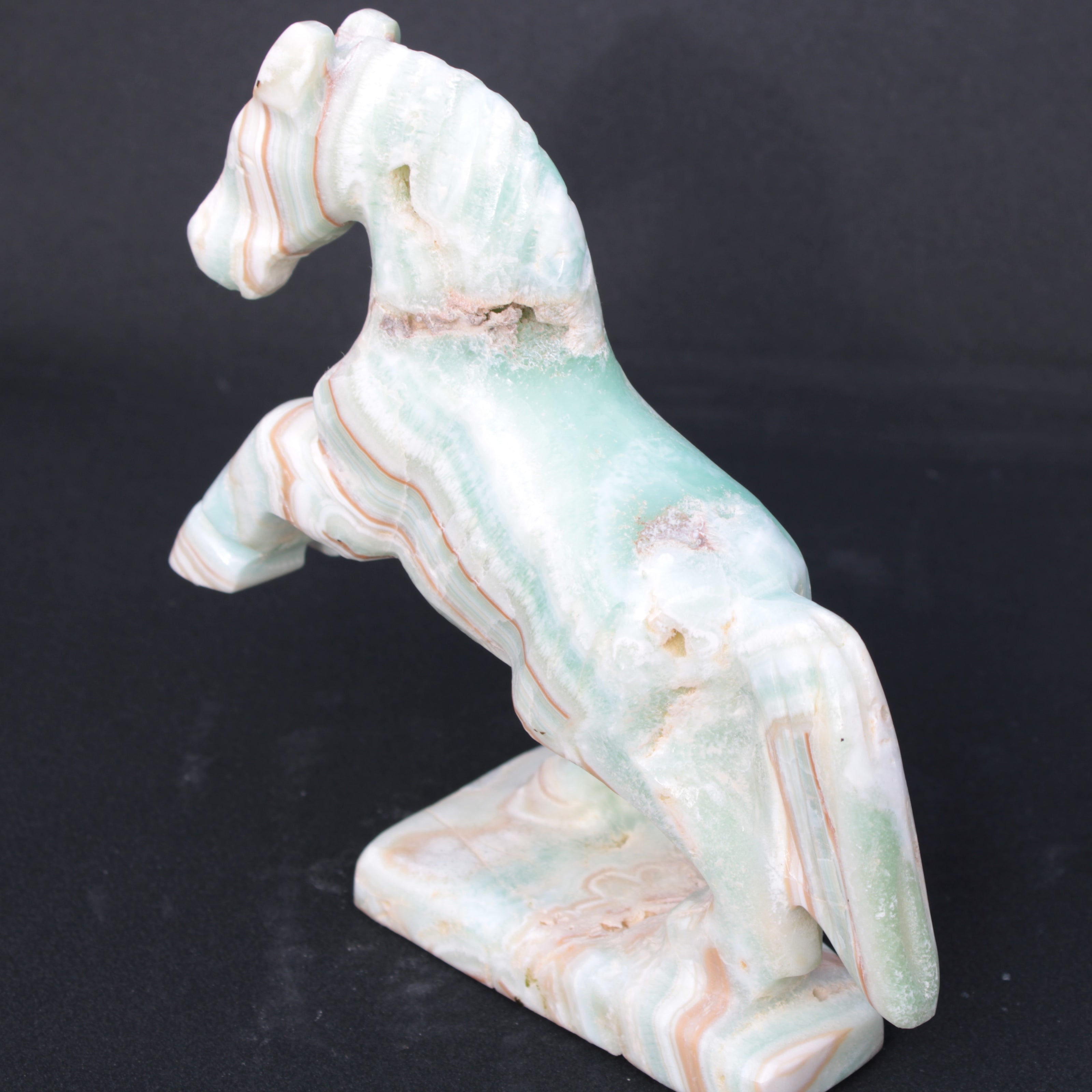 Pistachio Caribbean Calcite hand-carved prancing horse 165*55*156mm 947g Rocks and Things