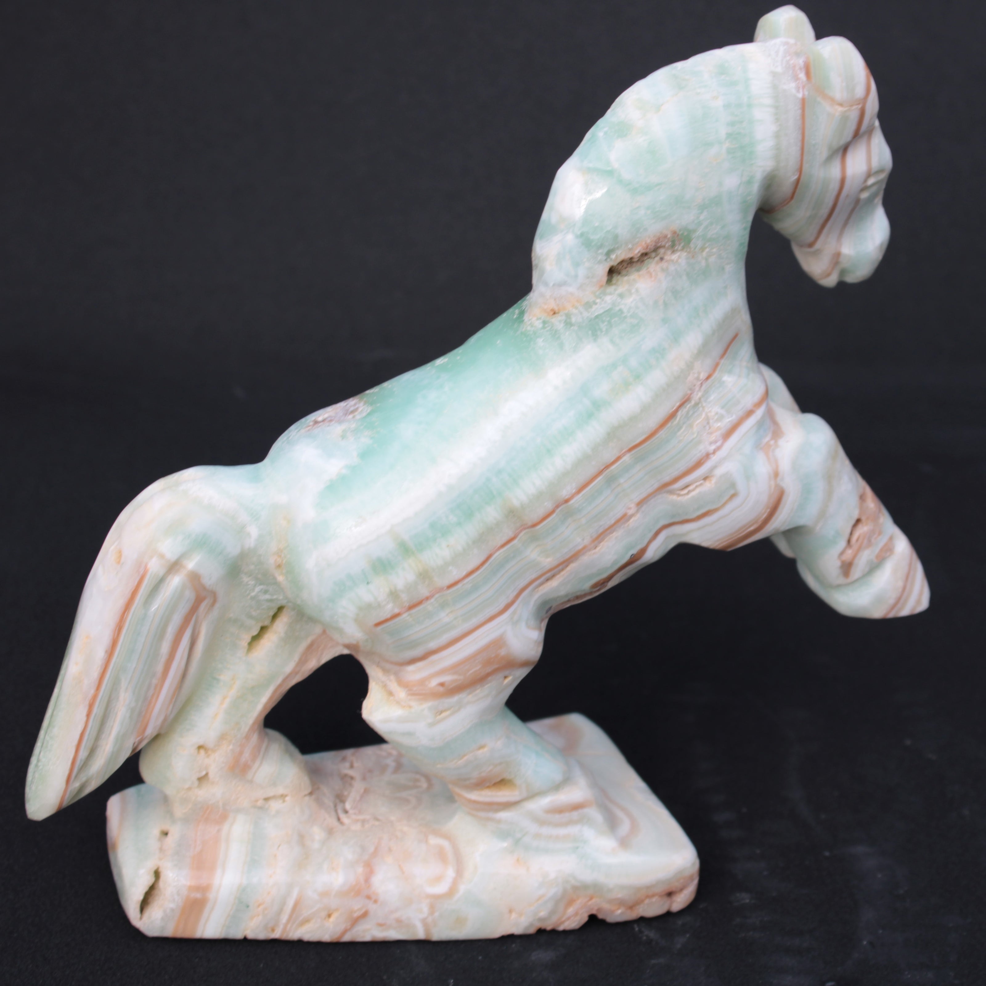 Pistachio Caribbean Calcite hand-carved prancing horse 165*55*156mm 947g Rocks and Things