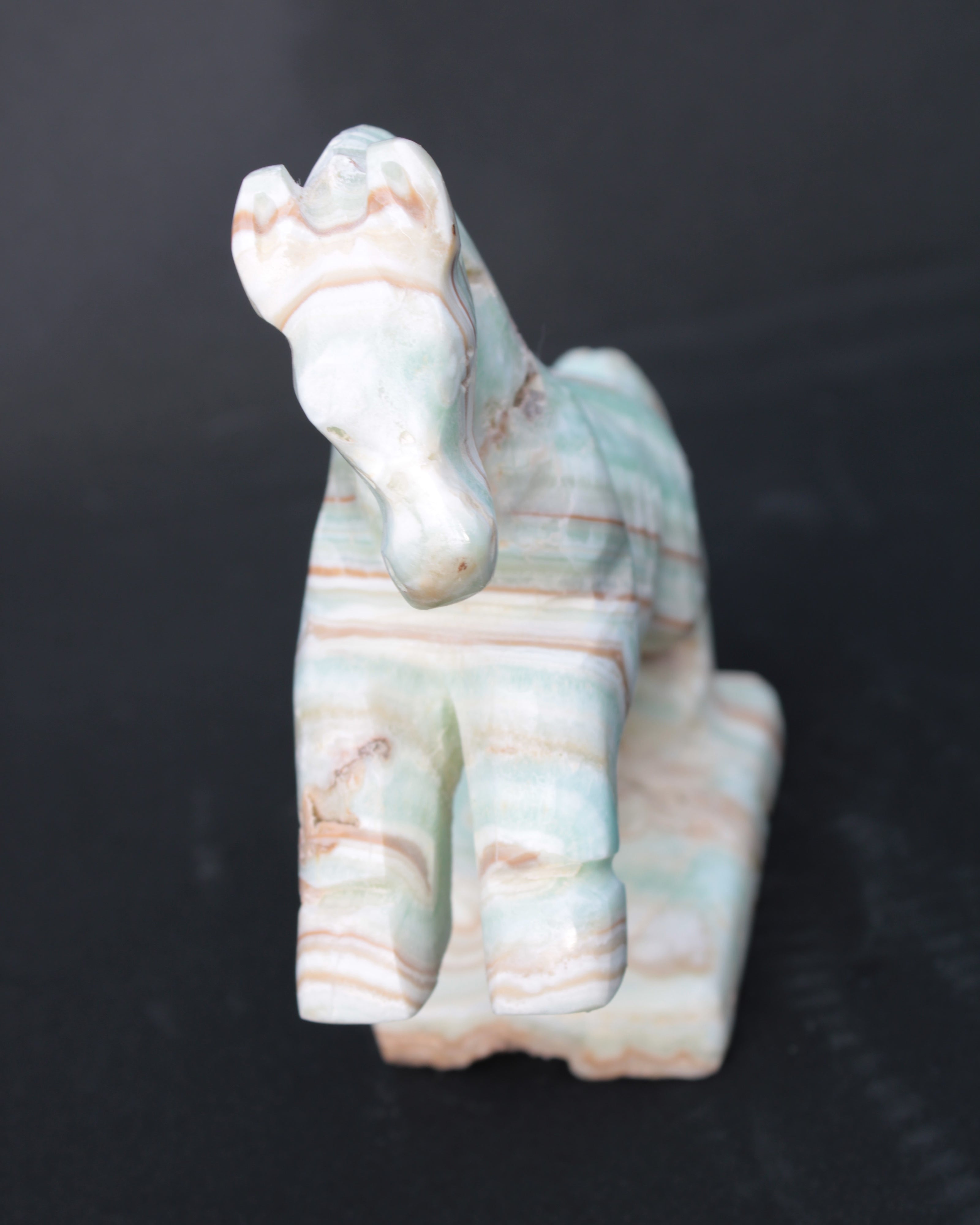 Pistachio Caribbean Calcite hand-carved prancing horse 165*55*156mm 947g Rocks and Things