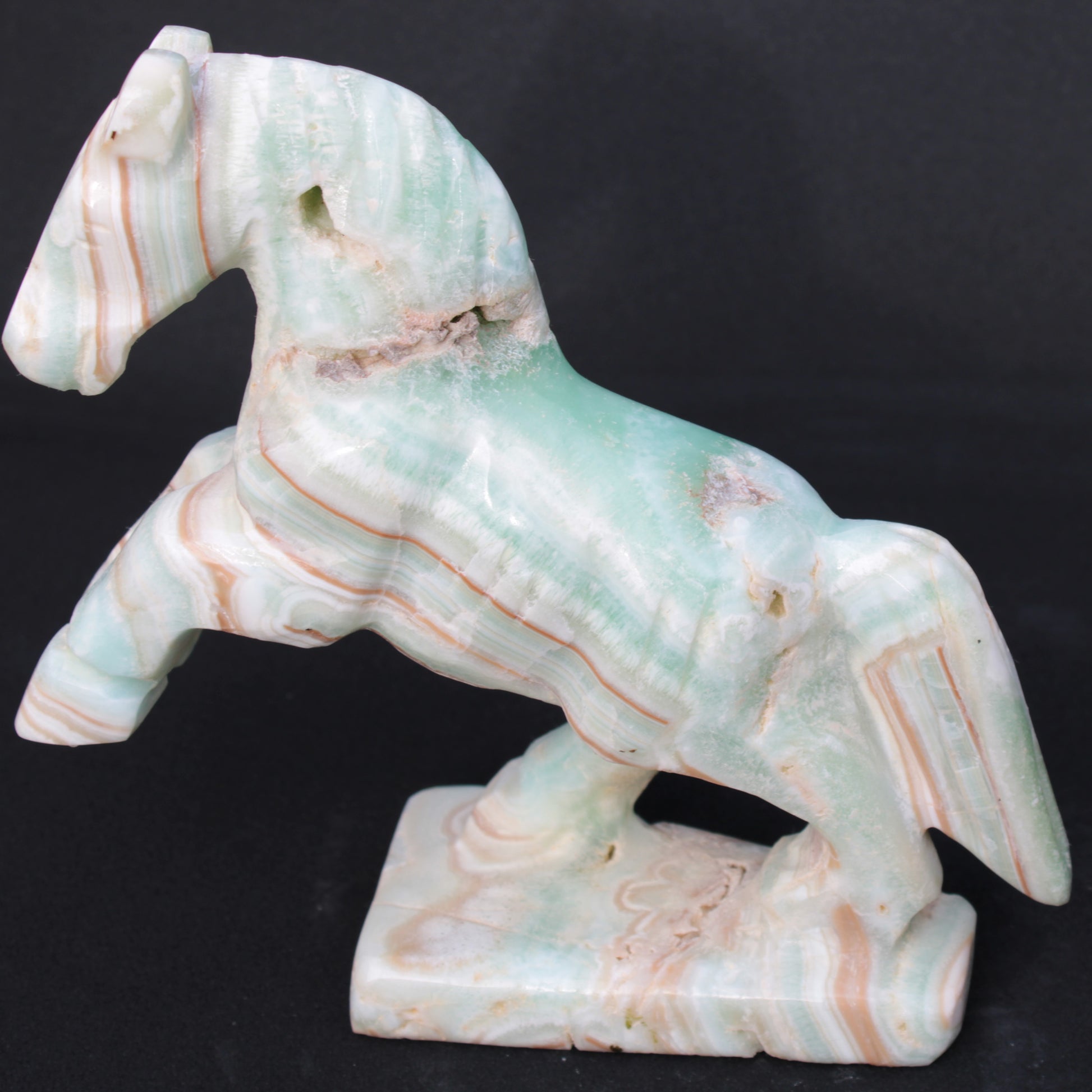 Pistachio Caribbean Calcite hand-carved prancing horse 165*55*156mm 947g Rocks and Things