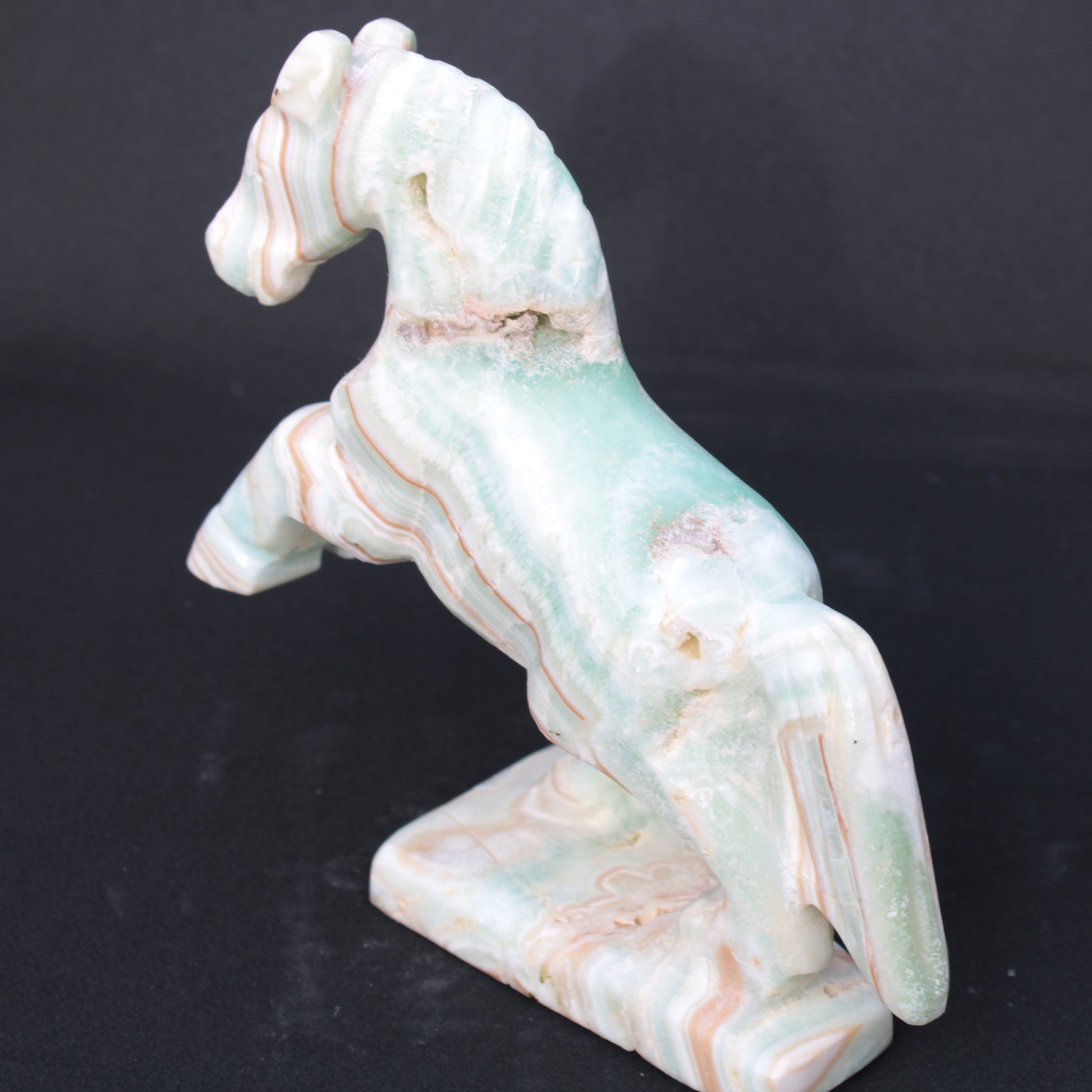 Pistachio Caribbean Calcite hand-carved prancing horse 165*55*156mm 947g Rocks and Things