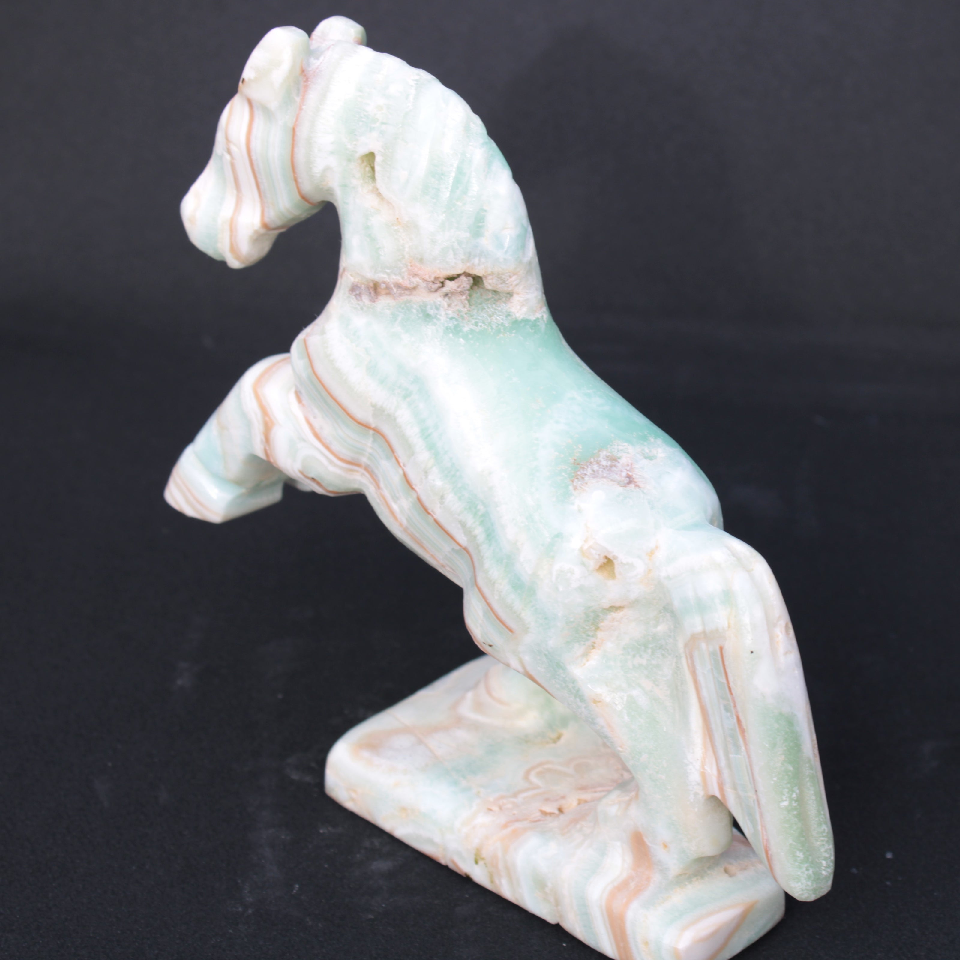 Pistachio Caribbean Calcite hand-carved prancing horse 165*55*156mm 947g Rocks and Things