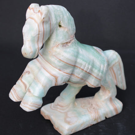 Pistachio Caribbean Calcite hand-carved prancing horse 165*55*156mm 947g Rocks and Things